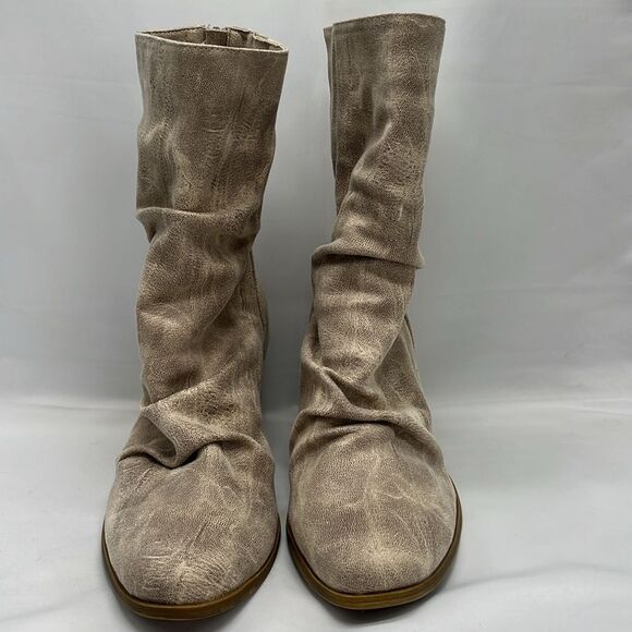 Tan Mid Calf Faux Snake Slouch Very G Heeled Boots - Picture 2 of 9